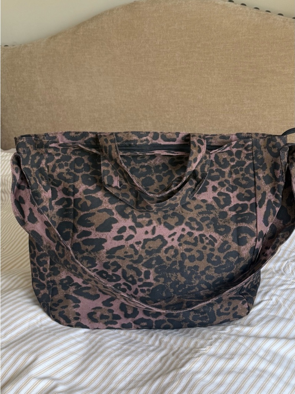 Leopard Print Brown Canvas Tote Bag
